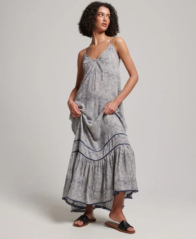 superdry beach dress Superdry & Co Women's Maxi Beach Cami Dress Blue / Shirbori Blue