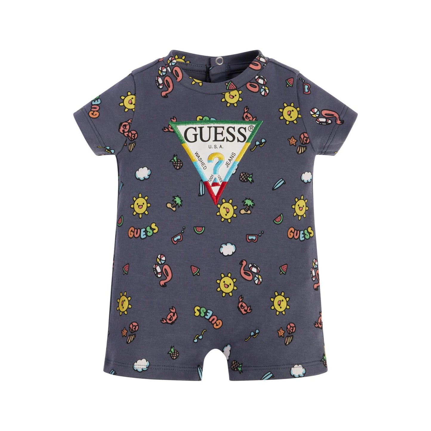 Guess Baby Boy Organic Cotton Logo Romper - Steel Blue