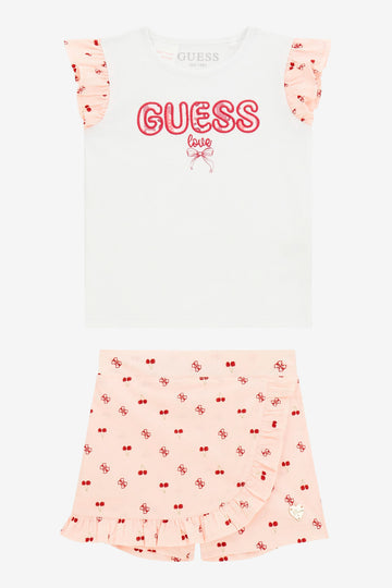 Guess Girls Pink & Red Cherry Print Top & Skort
