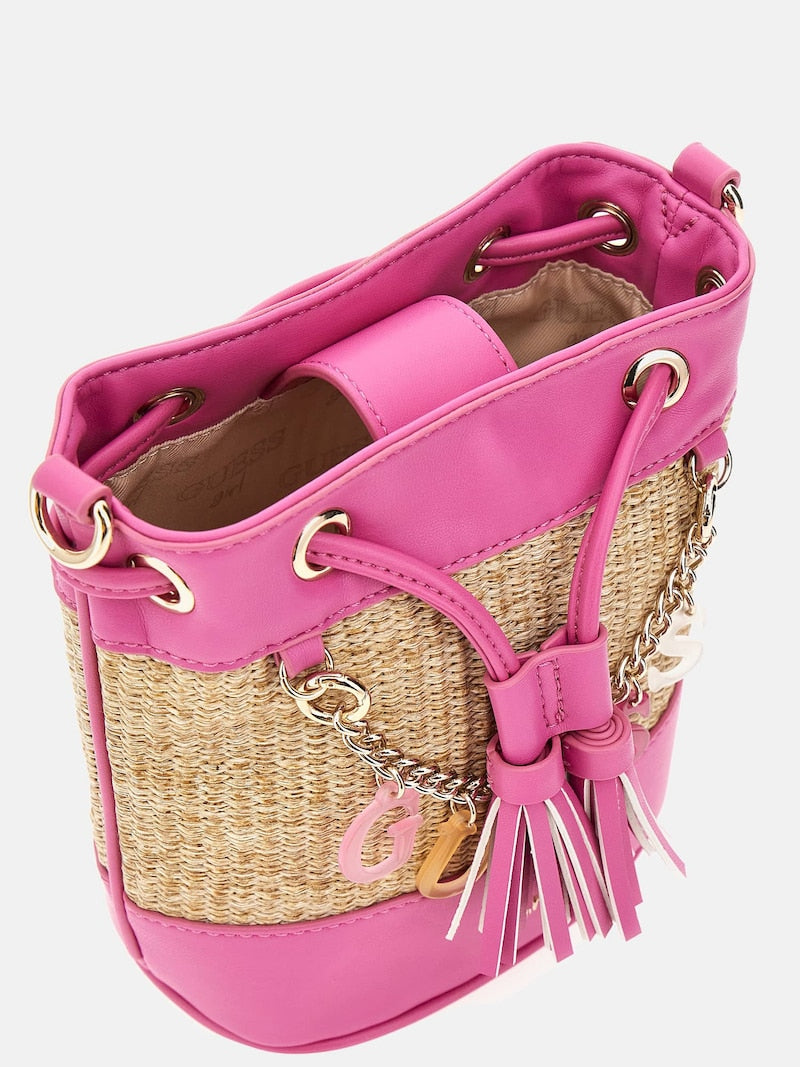 Guess Girls Stroh Bag In Fuchsia