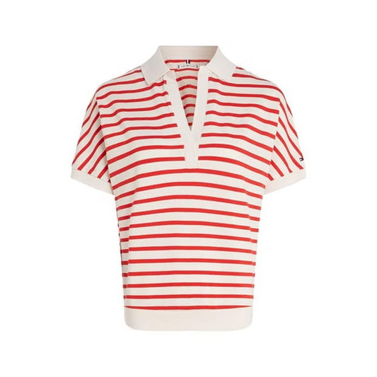 Tommy Hilfiger Womens Fret Stripe Relaxed Polo