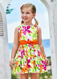 Mayoral Girls Floral Back Bow Dress 3919