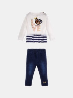 Guess Girls Long Sleeve T-Shirt and Soft Jean Set