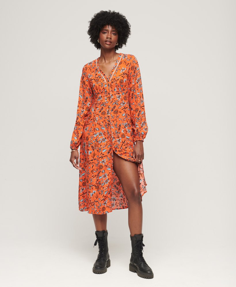 Superdry Printed V-Neck Midi Tea Dress