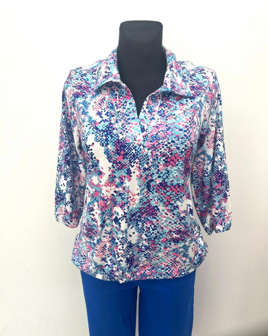 Yew Print V-Neck Collared Top