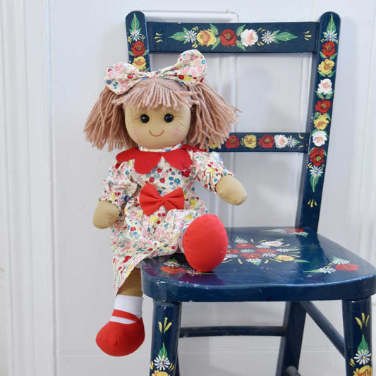 Powell Craft Rag Doll With Printed Dress And Petal Collar