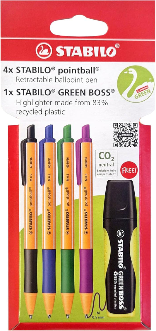 Stabilo Pointball 4 Pack + Free Highlighter