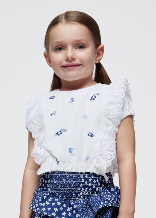 Mayoral Girls Embroidered Ruffles Top 3088