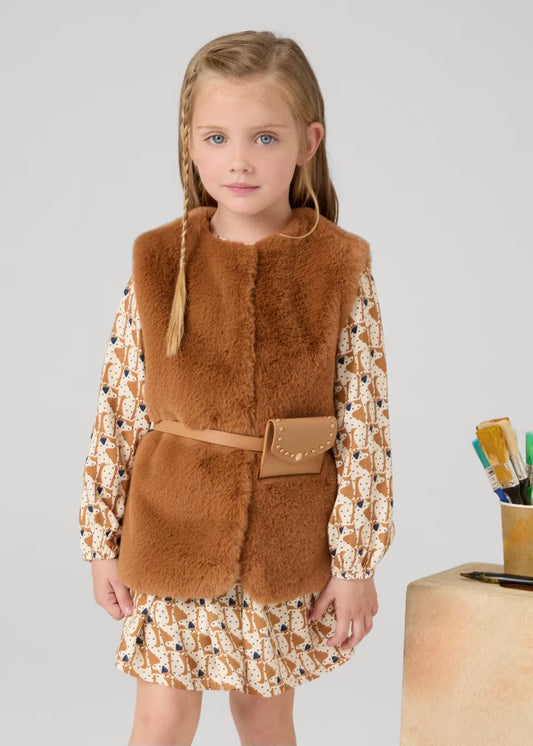 Mayoral Girls Fur Gilet With Belt 4365