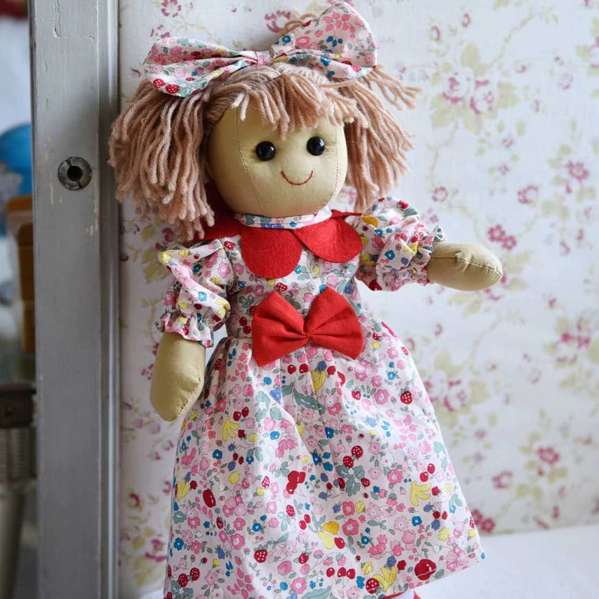 Powell Craft Rag Doll With Printed Dress And Petal Collar