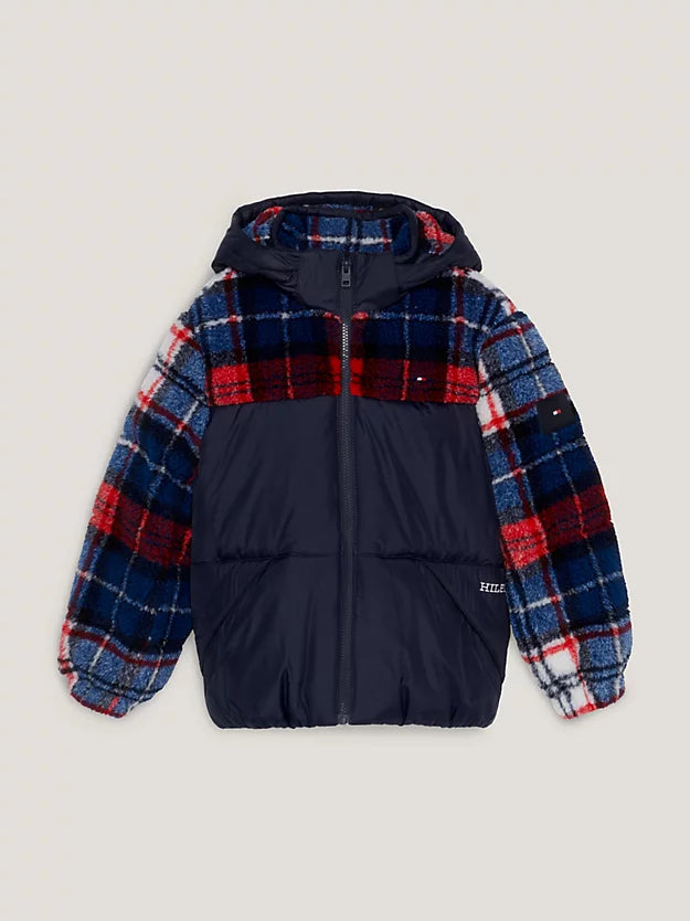 Tommy Hilfiger Boys Check Padded Sherpa Jacket