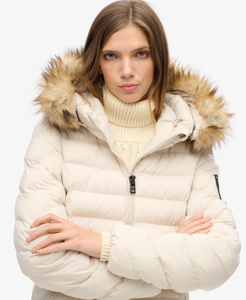 Superdry Fuji Faux Fur Hooded Longline Jacket