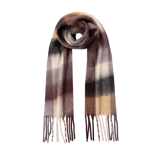 Women’s Large-Checked Blanket Scarf with Tassels