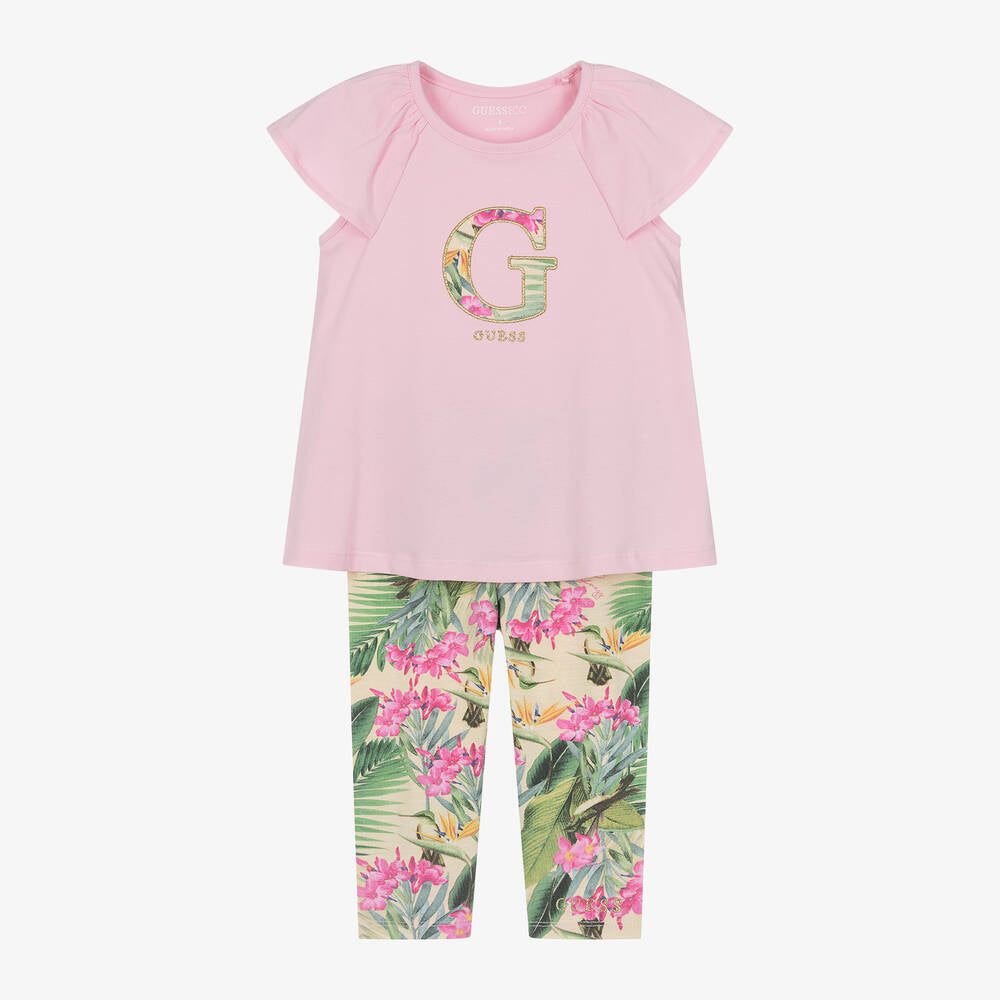 Guess Girls Pink Botanical Leggings Set