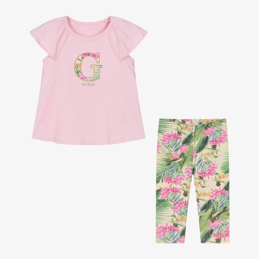 Guess Girls Pink Botanical Leggings Set