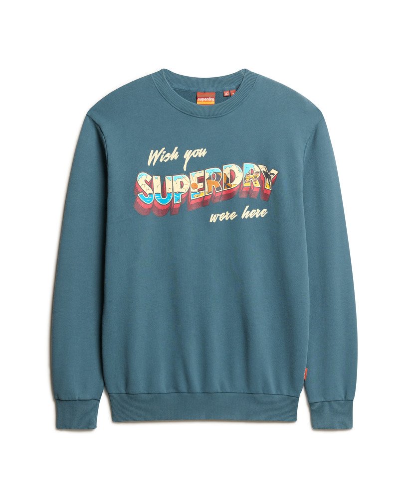 Superdry Travel Postcard Graphic Crew Sweatshirt Stargazer Blue