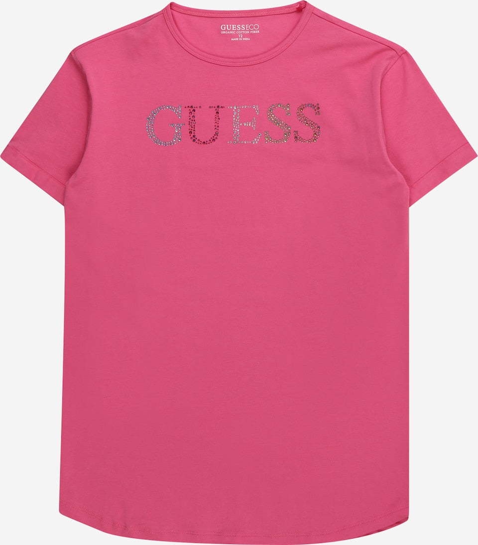 Guess Girls Rhinestone Logo T- Shirt Pink