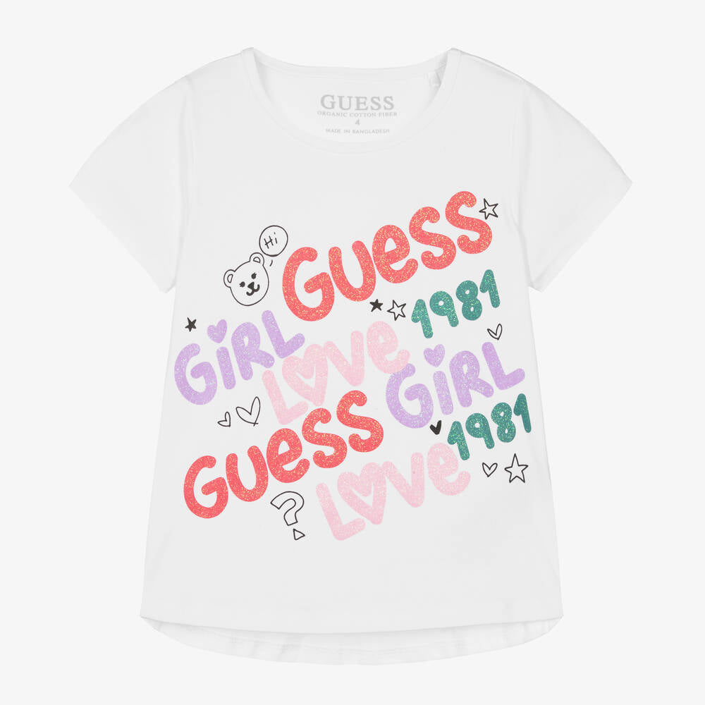 Guess Girls Cotton Glitter Logo T-Shirt