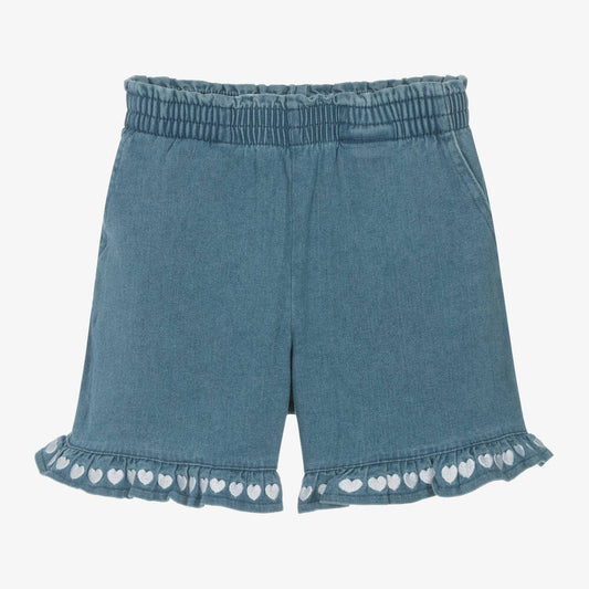 Guess Girls Denim Embroidered Trim Cotton Shorts