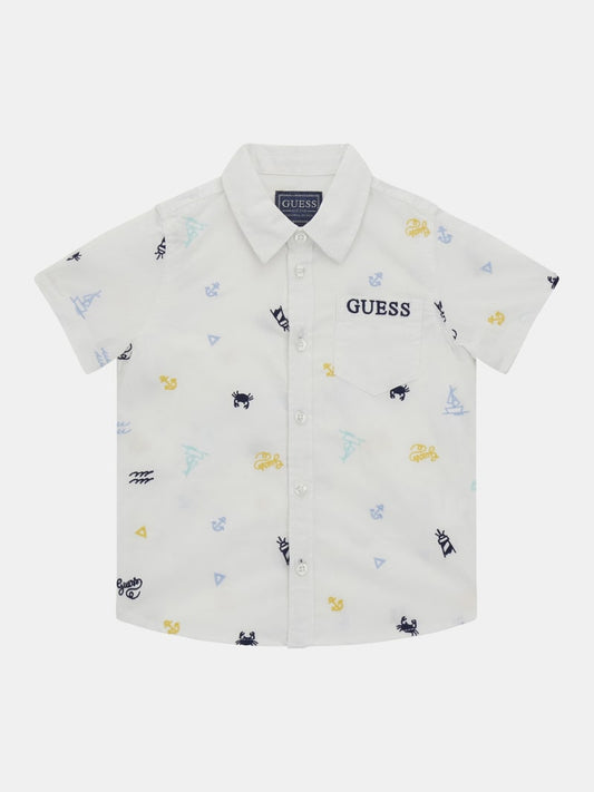 Guess Boys Embroidered Print Poplin Shirt