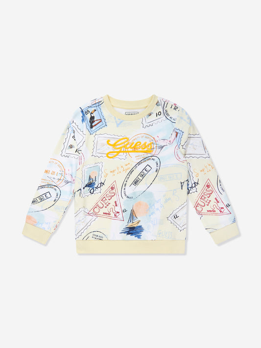 Guess Boys Postal Stamp Print Sweatshirt