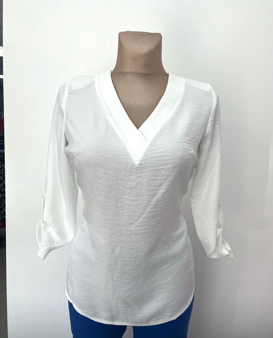 Yew Linen Like Fabic V-Neck Top