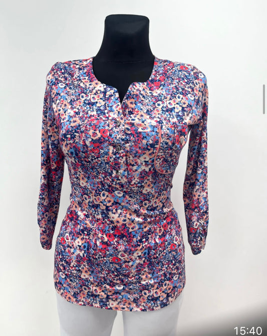 Yew Round Neck Button Up Top
