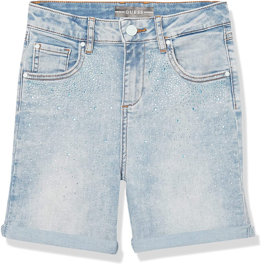 Guess Girls Denim Washed Shorts - Blue Diamanté