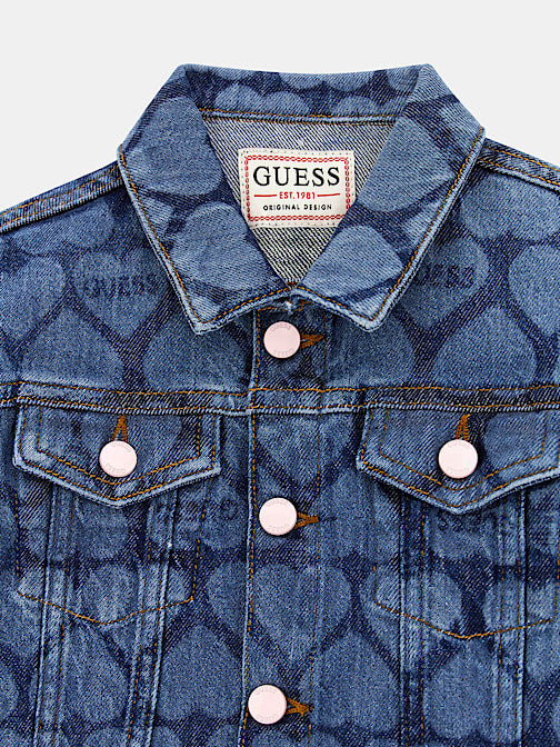 Guess Girls Heart Print Denim Jacket