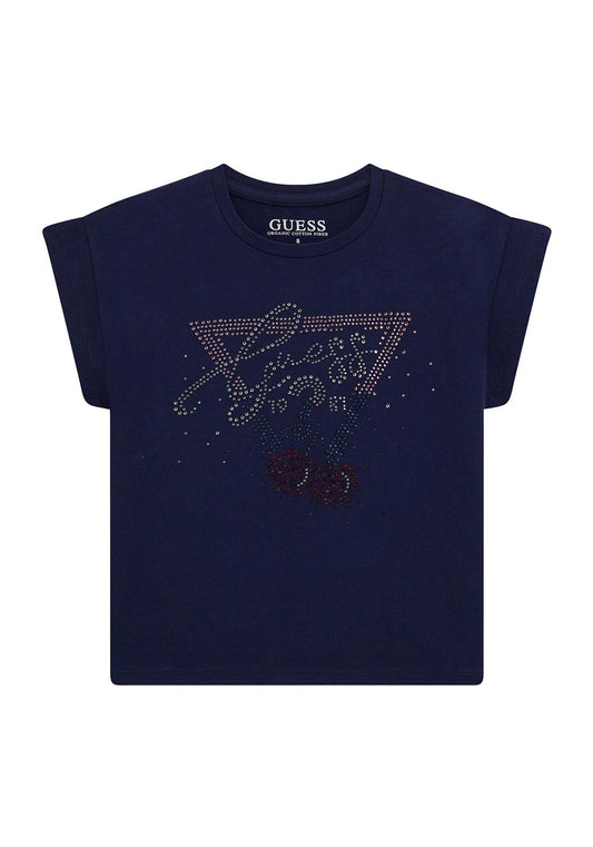 Guess Girls Mid Rhinestone Navy Short Sleeve T-shirt