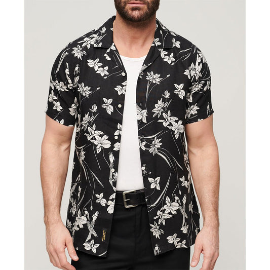 Superdry Open Collar Print Linen Shirt